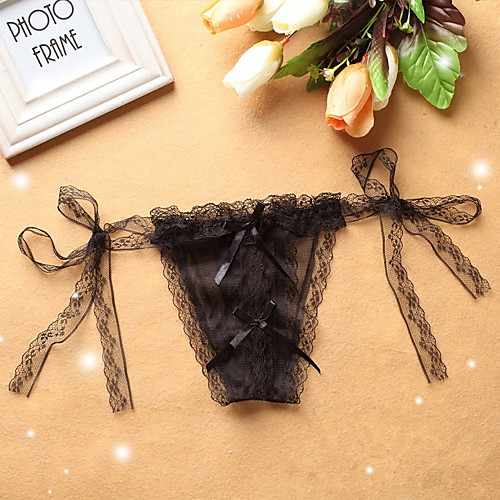 

Women's 1 Piece Mesh / Lace / Bow G-strings & Thongs Panties - Normal Low Waist White Black Purple One-Size