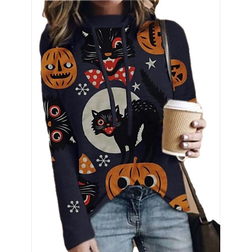 

Women's Pullover Hoodie Sweatshirt Cat Graphic Daily Other Prints Casual Hoodies Sweatshirts Loose Oversized Black