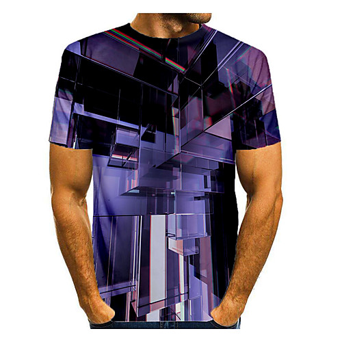 

Men's T shirt Graphic Geometric Short Sleeve Daily Tops Basic Elegant Purple