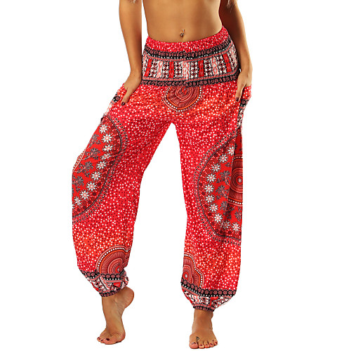 

Women's High Waist Yoga Pants Side Pockets Harem Bloomers Breathable Quick Dry Moisture Wicking Bohemian Hippie Boho Red Dance Bikram Winter Sports Activewear Stretchy Loose