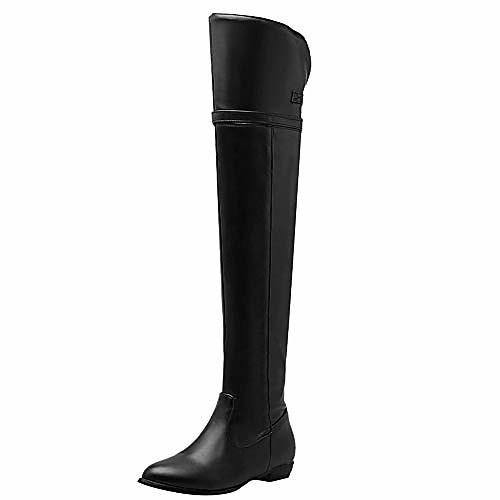 

women fashion thigh high long boots low heel autumn boots zip black size 46 asian