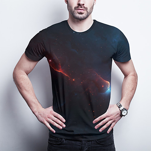 

Men's T shirt 3D Print Graphic Plus Size Print Short Sleeve Daily Tops Basic Black