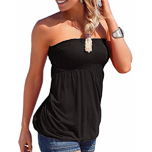 

women& #39;s smocl frill front wrap cross tube top strapless sleeveless off shoulder shirts blouse beachwear& #40;lb,l& #41;