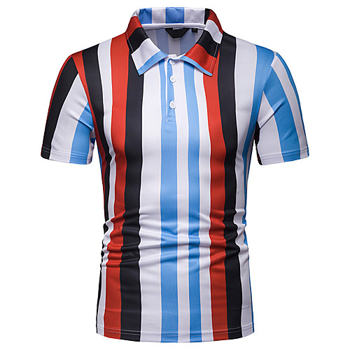 

Men's Polo Striped Short Sleeve Daily Tops Red Yellow