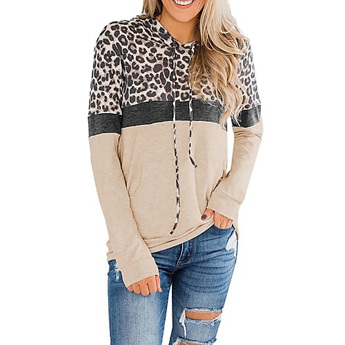 

Women's Pullover Hoodie Sweatshirt Color Block Leopard Cheetah Print Daily Basic Casual Hoodies Sweatshirts Black Blushing Pink Khaki