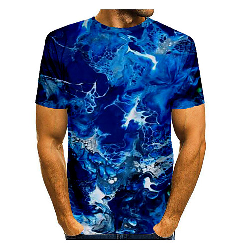 

Men's T shirt Graphic Short Sleeve Daily Tops Basic Elegant Blue