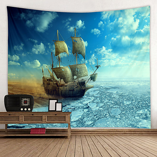 

Old Wooden Boat by the sea Digital Printed Tapestry Decor Wall Art Tablecloths Bedspread Picnic Blanket Beach Throw Tapestries Colorful Bedroom Hall Dorm Living Room Hanging