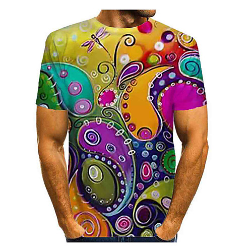 

Men's T shirt 3D Print Graphic Paisley Plus Size Print Short Sleeve Daily Tops Elegant Exaggerated Rainbow