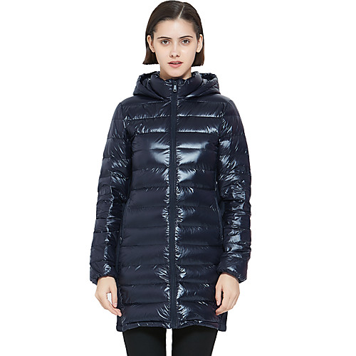 

Women's Lightweight Packable Long Down Jacket Full Zip Hooded Long Sleeve Water Resistant Running Mountaineering Cycling Sportswear Coat Top Black Activewear Micro-elastic