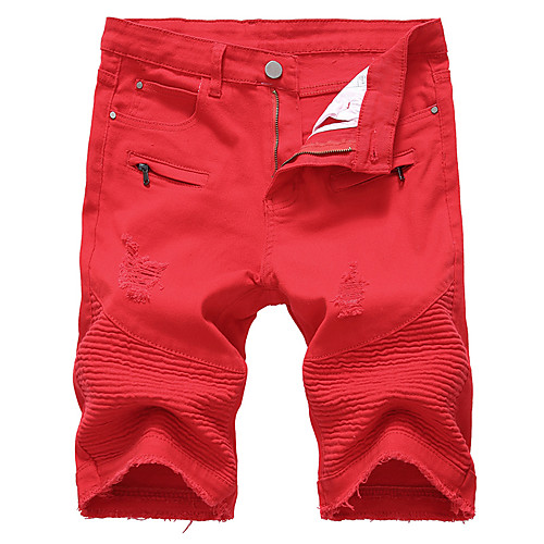 

Men's Basic Outdoor Cotton Slim Daily Jeans Pants Solid Colored Knee Length White Black Red / Summer