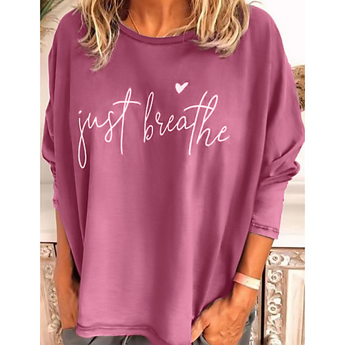 

Women's T shirt Letter Round Neck Tops Cotton Basic Top White Blue Blushing Pink