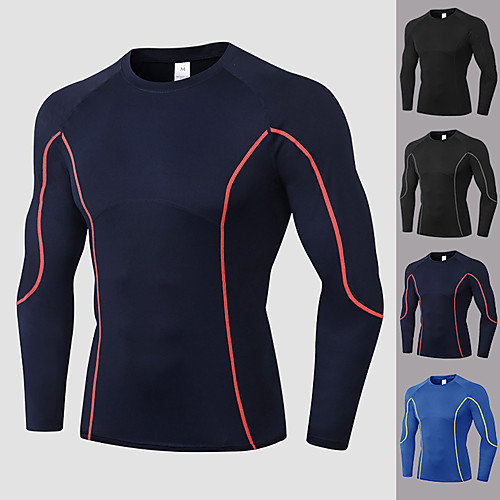 

YUERLIAN Men's Long Sleeve Compression Shirt Running Shirt Patchwork Tee Tshirt Top Athletic Athleisure Winter Spandex Quick Dry Breathable Soft Fitness Gym Workout Performance Running Training