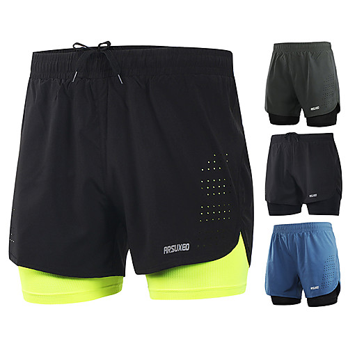 

Arsuxeo Men's Running Shorts Athletic Bottoms 2 in 1 Liner Split Spandex Gym Workout Marathon Basketball Football / Soccer Running Active Training Lightweight Quick Dry Reflective Strips Plus Size