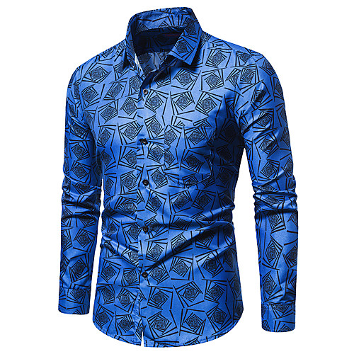 

Men's Shirt Graphic Long Sleeve Daily Tops Blue Red Yellow