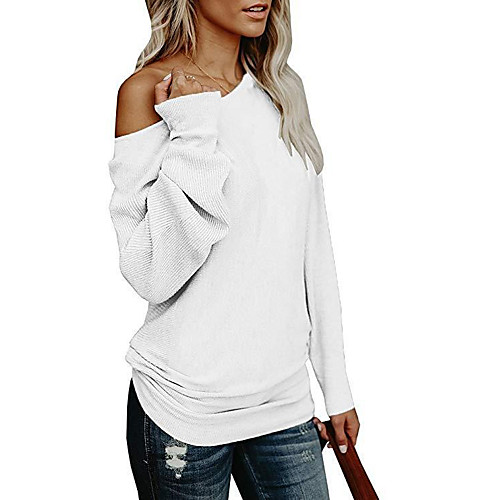 

Women's Stylish Knitted Solid Colored Plain Pullover Long Sleeve Sweater Cardigans Off Shoulder Fall Winter White Black Blue