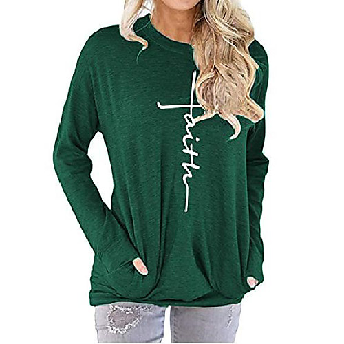 

womens summer casual faith tshirts letter printed short sleeve and long sleeve graphic tees tops sweatshirt pockets