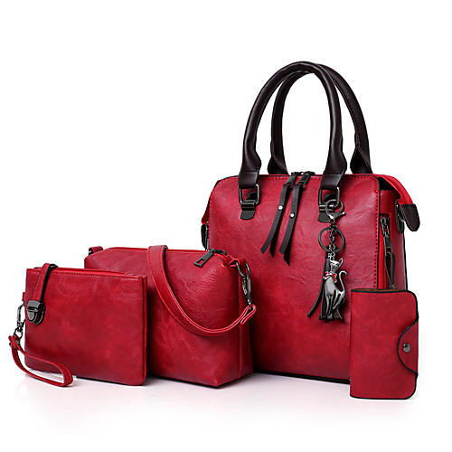 

Women's Bags PU Leather Bag Set 3 Pcs Purse Set Zipper Daily Holiday Bag Sets 2021 Handbags Black Red Blushing Pink Light Gray