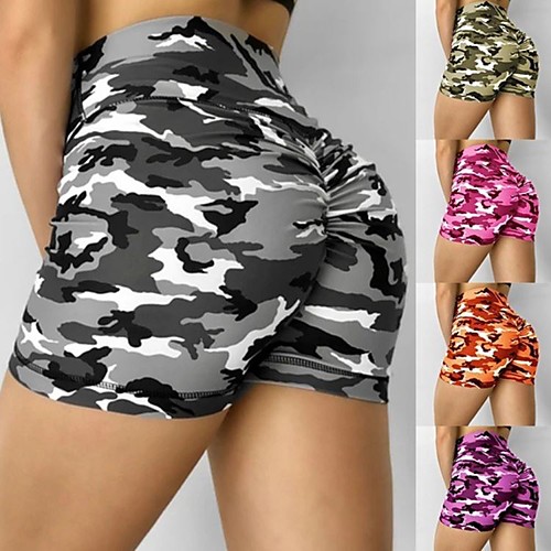 

Women's Yoga Shorts Scrunch Butt Ruched Butt Lifting Shorts Bottoms Tummy Control Butt Lift Breathable Camo / Camouflage Black Purple Yellow Yoga Fitness Gym Workout Sports Activewear Stretchy