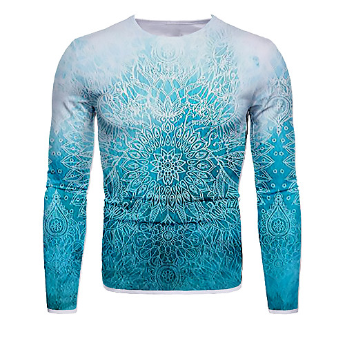 

Men's T shirt 3D Print Graphic Long Sleeve Daily Tops Basic Blue