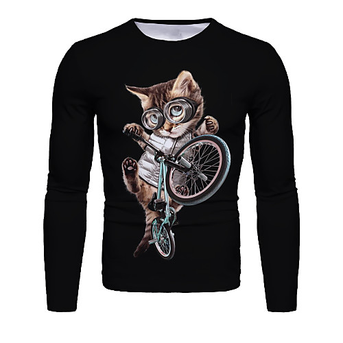 

Men's T shirt Graphic Animal Long Sleeve Daily Tops Basic Elegant Brown