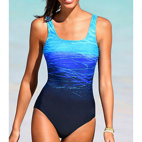 

Women's One Piece Swimsuit High Waist Color Block Tie Dye Blue Purple Blushing Pink Swimwear Bathing Suits