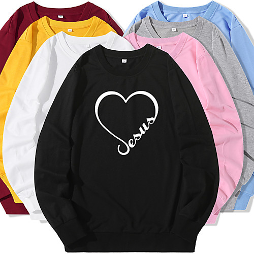 

Women's Sweatshirt Pullover Cartoon Crew Neck Heart Letter Printed Sport Athleisure Sweatshirt Top Long Sleeve Warm Soft Oversized Comfortable Everyday Use Causal Exercising General Use / Winter