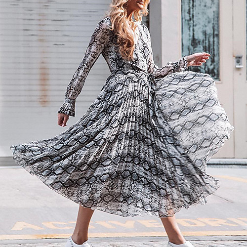 

Women's Swing Dress Maxi long Dress White Long Sleeve Leopard Print Summer V Neck Hot Sexy 2021 S M L XL XXL 3XL