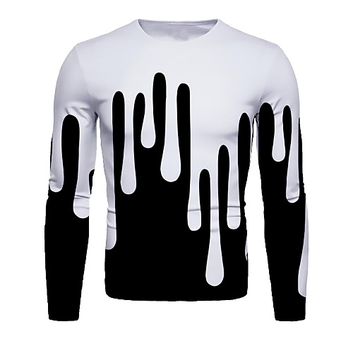 

Men's T shirt Graphic Print Long Sleeve Daily Tops Basic Elegant White