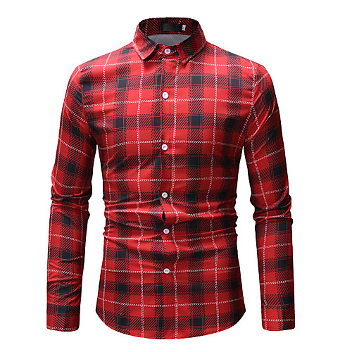 

Men's Shirt Plaid Long Sleeve Daily Tops Basic White Blue Red