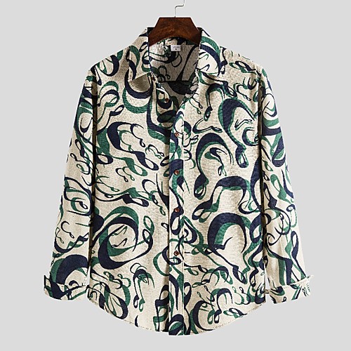 

Men's Shirt Other Prints Graphic Long Sleeve Daily Tops White