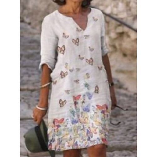 

Women's Shift Dress Knee Length Dress White Half Sleeve Print Print Summer V Neck Casual 2021 M L XL XXL 3XL 4XL
