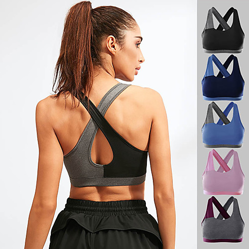 

Women's Sports Bra Bralette Strappy Back Spandex Fitness Gym Workout Running Breathable High Impact Soft Padded High Support Black Blue Pink Dark Navy Gray Fashion / Summer / Stretchy