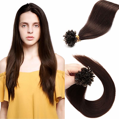 

Fusion / U Tip Hair Extensions Remy Human Hair Nail Tip Hair Extensions 50 pcs 50 g Pack Straight Brown 16-24 inch Hair Extensions