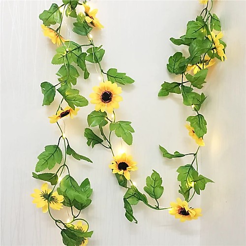 

30LED 2.4M Artificial Sunflower Garland Silk Fake Flowers Ivy Leaf Plants Home Decor Flower Wall Wreath