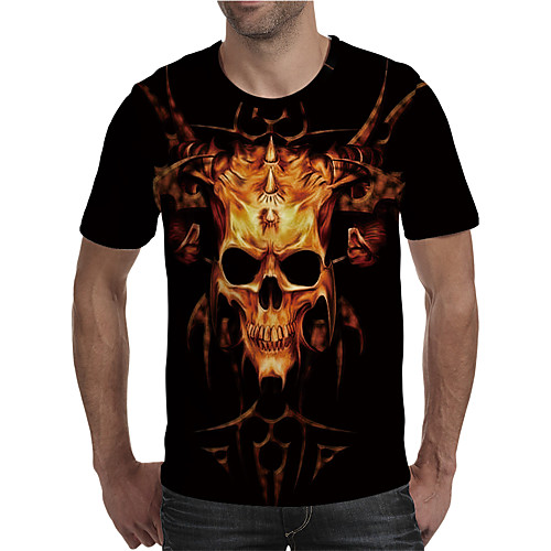 

Men's T shirt 3D Print Graphic Skull Plus Size Print Short Sleeve Daily Tops Elegant Exaggerated Black