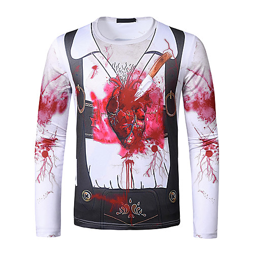 

Men's T shirt 3D Print Graphic Long Sleeve Daily Tops Red