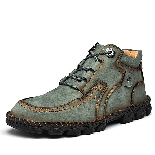 

Men's Boots Work Boots Casual Daily Outdoor Walking Shoes Leather Handmade Wear Proof Booties / Ankle Boots Light Yellow Black Dark Green Fall Winter
