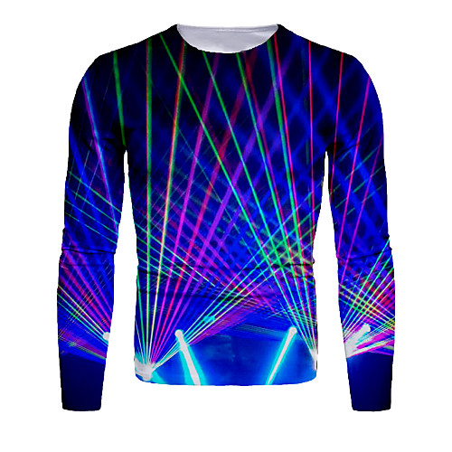 

Men's T shirt Graphic Print Long Sleeve Daily Tops Basic Elegant Blue