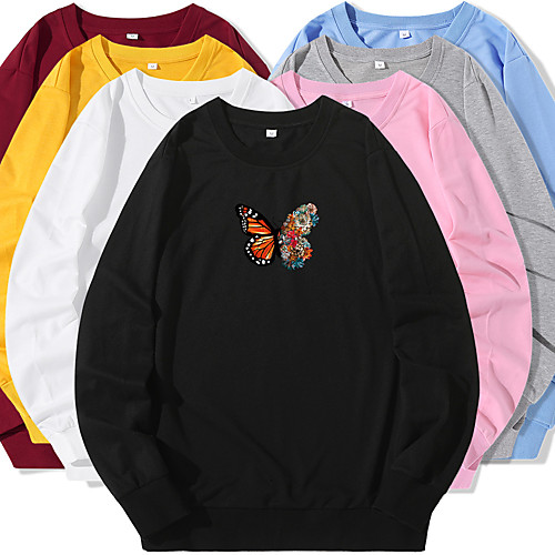 

Women's Sweatshirt Pullover Cartoon Crew Neck Butterfly Sport Athleisure Sweatshirt Top Long Sleeve Warm Soft Oversized Comfortable Everyday Use Causal Exercising General Use / Winter