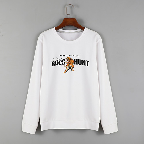 

Women's Sweatshirt Pullover White Cartoon Crew Neck Fleece Cute Letter & Number Tiger Sport Athleisure Sweatshirt Top Long Sleeve Warm Soft Comfortable Everyday Use Causal Exercising General Use