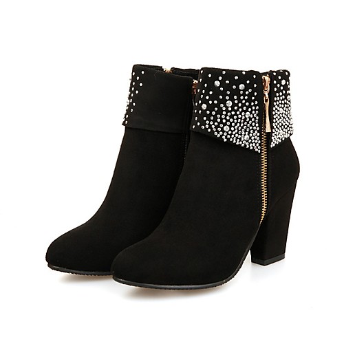 

Women's Boots Block Heel Boots Wedge Heel Round Toe Booties Ankle Boots Sexy Outdoor Walking Shoes Nubuck Rhinestone Solid Colored Black Red Blue / Booties / Ankle Boots