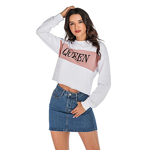 

Women's Sweatshirt Pullover White Artistic Style Crew Neck Cotton Cute Letter Printed Sport Athleisure Sweatshirt Long Sleeve Warm Soft Oversized Comfortable Everyday Use Causal Exercising General Use