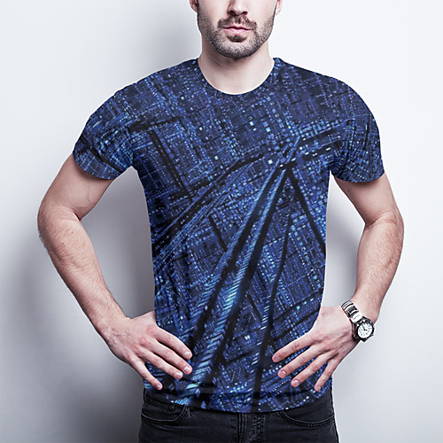 

Men's T shirt 3D Print Graphic Plus Size Print Short Sleeve Daily Tops Basic Blue