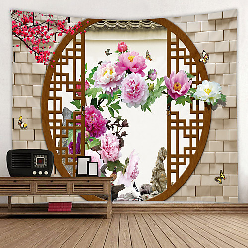 

Window Landscape Wall Tapestry Art Decor Blanket Curtain Picnic Tablecloth Hanging Home Bedroom Living Room Dorm Decoration Polyester Chinese Style Garden Flower