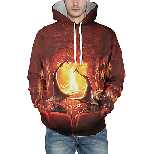 

Men's Halloween Pullover Hoodie Sweatshirt Graphic Hooded Casual Halloween Hoodies Sweatshirts Red