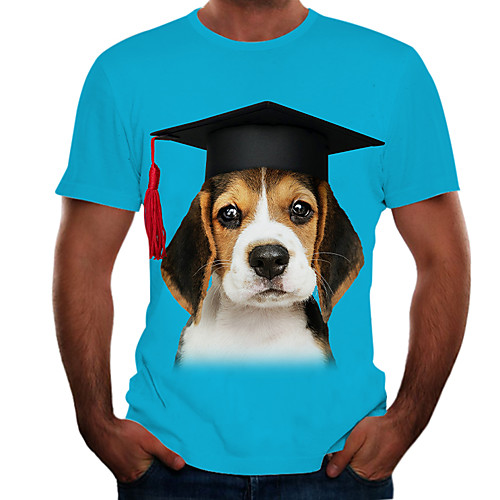

Men's T shirt Color Block 3D Animal Plus Size Print Short Sleeve Going out Tops Streetwear Exaggerated Blue