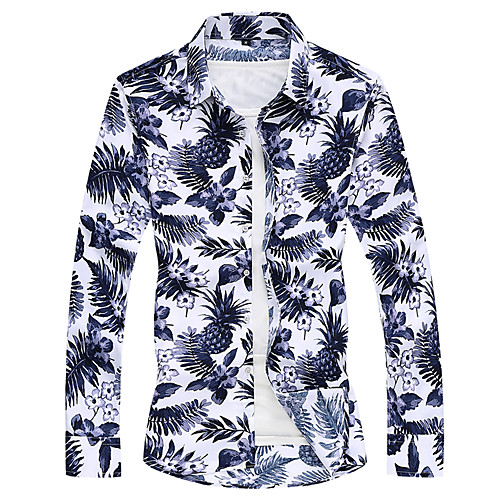 

Men's Shirt Graphic Plus Size Print Long Sleeve Holiday Tops Beach Streetwear Blue