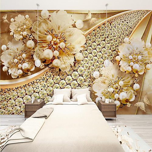 

Custom Self Adhesive Mural Wallpaper Gold Flower Art Suitable For Bedroom Living Room Coffee Shop Restaurant Hotel Wall Decoration Art Landscape Home Decoration Modern