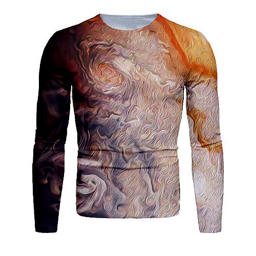 

Men's T shirt 3D Print Graphic Long Sleeve Daily Tops Basic Khaki