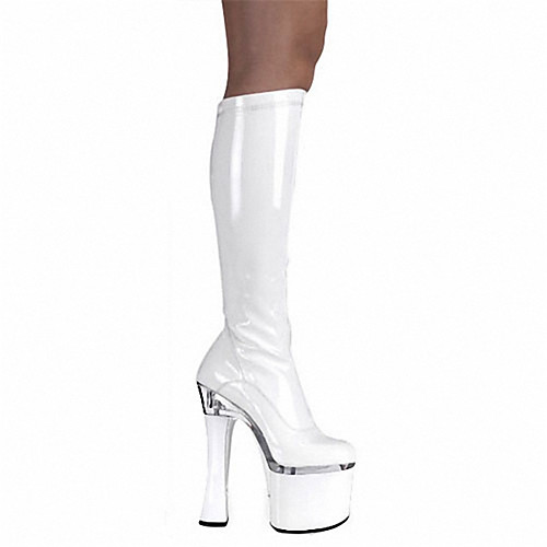 

Women's Boots Stiletto Heel Boots Pumps Round Toe Knee High Boots Sexy Party & Evening PU Solid Colored White Black / Mid-Calf Boots